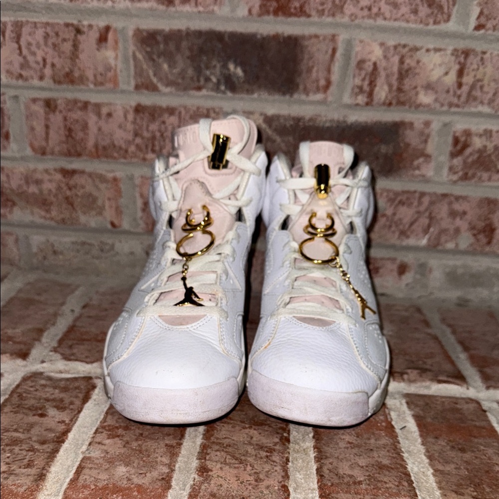 Womens Jordan 6 retro “gold hoops” Sneaker white/pink size 8.5 - Picture 9 of 14